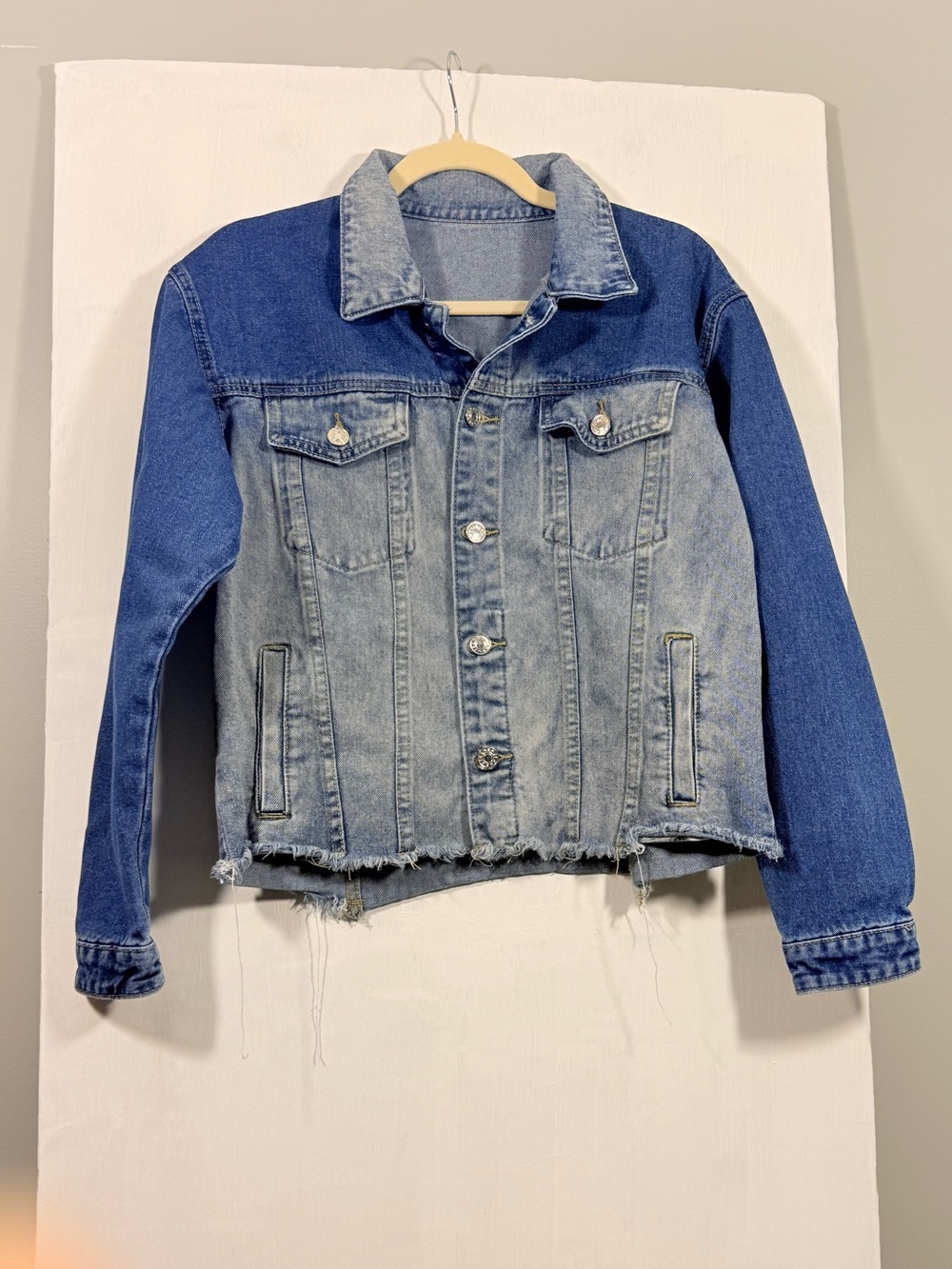 Women’s Two-Tone Blue Denim Jacket - Distressed Trucker Style